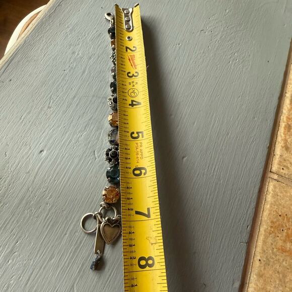 Mariana Large Flower Crystal Heart Charm Tennis Bracelet - Picture 3 of 6